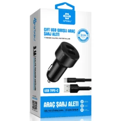 ÇİFT GİRİŞ ARAÇ ŞARJ SET (TYPE-C) - ARB-605
