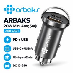 ARBCA01 20W PD + USB MİNİ ARAÇ ŞARJ ALETİ METAL GRİ