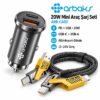 ARBCA02 20W MİNİ ARAÇ ŞARJ SET + 4'Ü 1 ARADA KABLO METAL GRİ