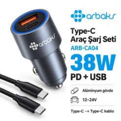 ARBCA04 38W METAL ARAÇ ŞARJ SET + TYPE-C KABLO