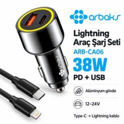 ARBCA06 38W ARAÇ ŞARJ SET + İPHONE KABLO SİYAH