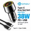 ARBCA07 38W ARAÇ ŞARJ SET + TYPE-C KABLO SİYAH